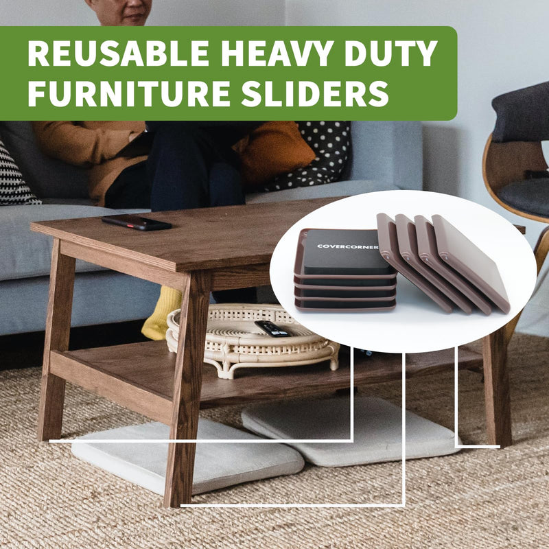 Furniture Sliders for Carpet 8 PCS - 3 1/2 inch Furniture Moving Slider Chair Legs Floors Protectors Square Furniture Movers Sliders – Move Your Furniture Easy & Safely(for Carpet)-Brown 8 PCS 3 1/2'' Brown