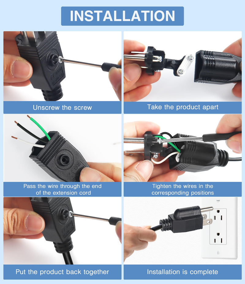 NEMA 5-15P Electrical Replacement Plugs End, Extension Cord Ends 125V 15A 2Pole 3Wire Male Plug，Ground Neutral Generator Plug, 3 Prong Power Replacement Plug, 3-Pack