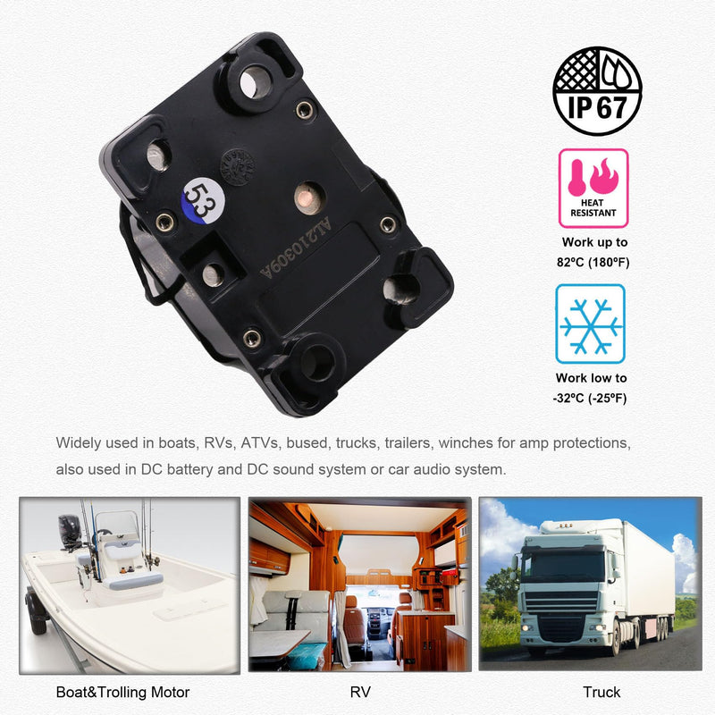 Hi-Amp 3/8“ Studs 200 Amp Circuit Breaker with Manual Reset Switchable for Boat Marine Car Audio Battery Solar System IP67, 12V - 48V DC, 200A Surface-Mount