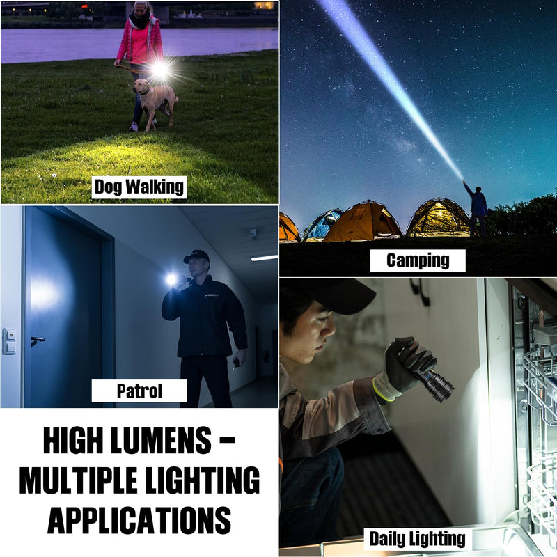 Flashlight Rechargeable Flashlights High Lumens, 99,000 LM Bright LED Flashlight Powered Flash Light, USB Rechargeable Flashlights & Waterproof Handheld Flash lights for Home Camping Hiking(2 Pack)