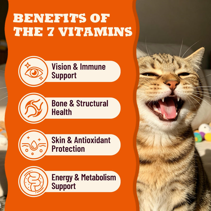 13.05 oz Cat Vitamins Treats with Taurine & Omega-3, 7-in-1 Multivitamin and Supplements - for Heart, Vision & Immune Support, Skin & Coat Health, Digestion, Safe for Kitten & Puppy
