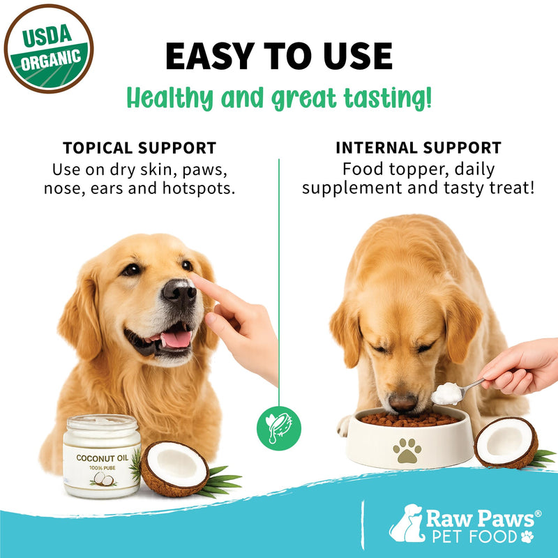 Raw Paws Organic Virgin Coconut Oil for Dogs & Cats, 16-oz - Supports Immune System, Digestion, Oral Health, Thyroid - All Natural Allergy Relief for Dogs - Hairball Relief 16 oz (Pack of 1)