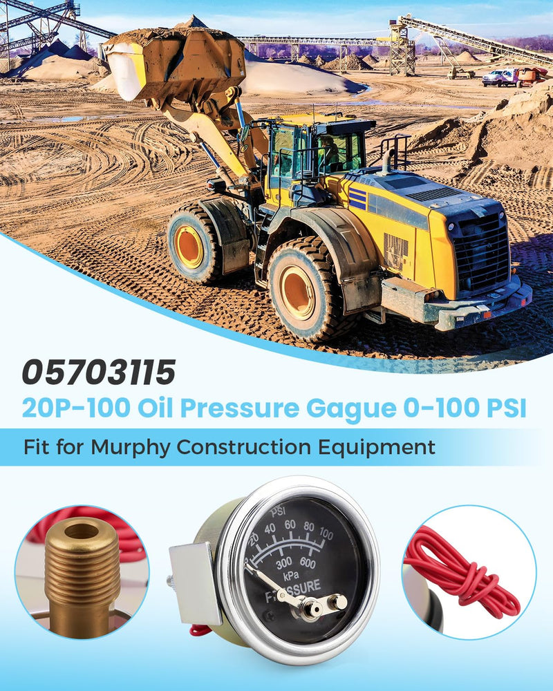 100 PSI Oil Pressure Gague 05703115 Fit for Murphy 20P-100 Construction Equipment