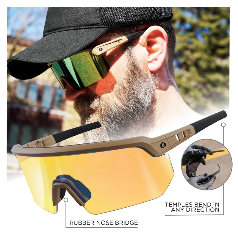 Ergodyne Skullerz AEGIR Safety Sunglasses, High Contrast Color Enhancing Mirrored Lenses, ANSI z87.1 High Contrast Yellow Mirror Lens