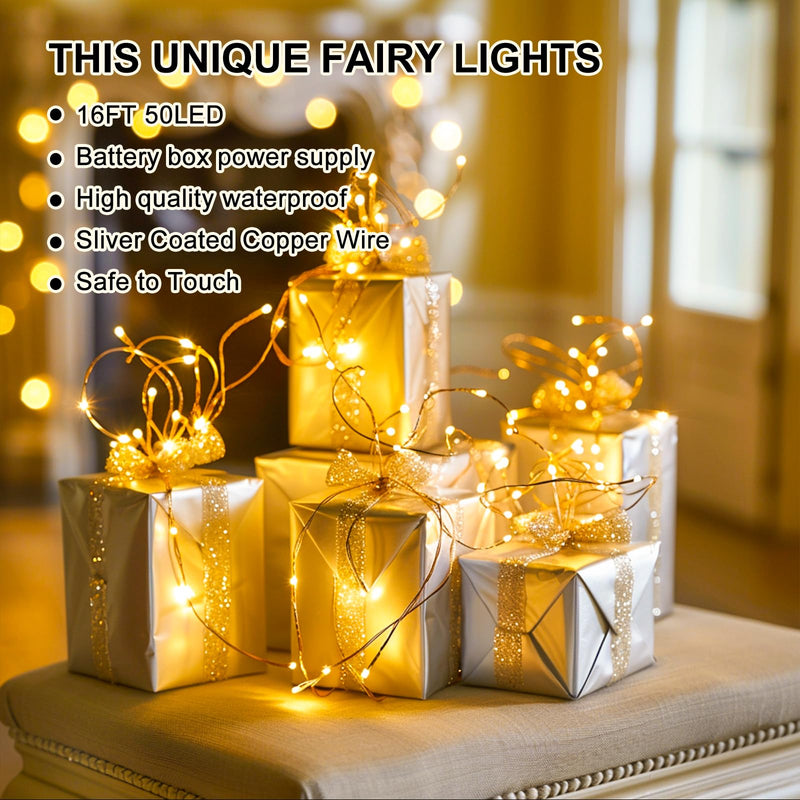 1/2/4 Pack Fairy Lights Battery Operated (Included), 8 Modes & Auto Timer, Warm White 16FT 50Led Mini Twinkle Silver Wire Lights Mason Jar Lights, Waterproof Starry Firefly Lights for Parties 1 Pack