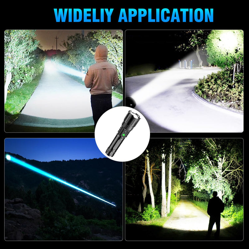 Flashlights 20000 High Lumens Rechargeable - 1500 Meters Long Beam Super Bright LED Flash Light with Power Display & IPX5 Waterproof for Camping, 20H Runtime,5 Modes,Zoomable Handheld Flashlight high lumen flashlight