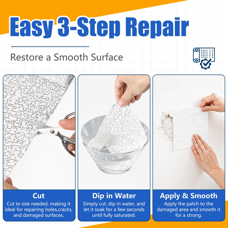 8 in X 15 ft Wall Repair Patch Roll, Wet-Activated Drywall Fabric 8 in X 15 ft