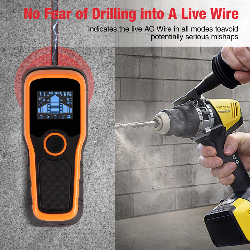 Stud Finder Wall Scanner, Stud Detector 6 in 1 with Upgraded Intelligent Chip, HD LCD Screen and Audio Alarm, Stud Finder for Wood Metal Live AC Wire Pipe Studs Joist Drywall Detection