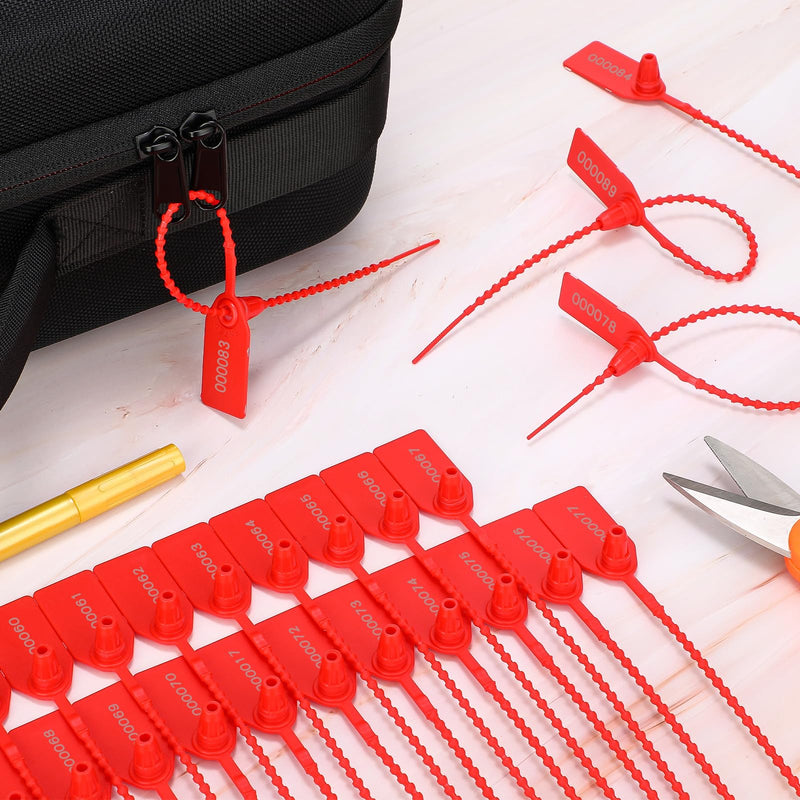 Nuanchu 100 Pcs Plastic Tamper Seals Numbered Zip Ties Fire Extinguisher Tags Disposable Self-Locking Tie, 170 mm Length(Red) Red