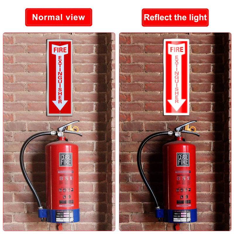 4 Pack Fire Extinguisher Sign Fire Sign Rust Free Aluminum Reflective Signs 4 x12 Inch Laminated for Ultimate UV, Weather, Scratch, Water and Fade Resistance, Indoor Outdoor (Regular Style) Regular Style