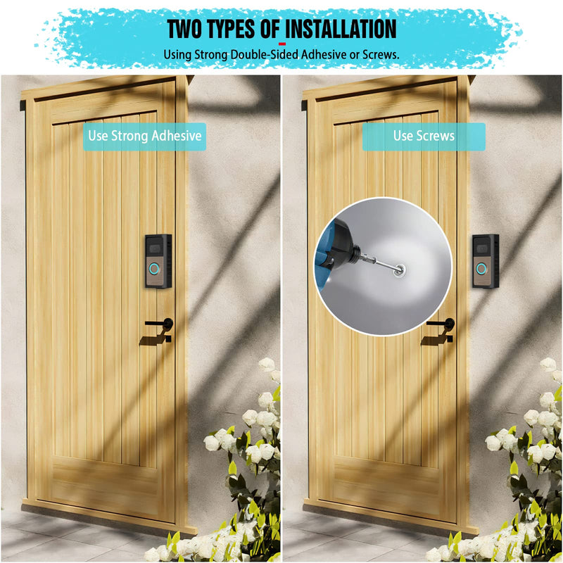 No-Drill Doorbell Mount for Ring Battery Video Doorbell 2/3/4/(2020 Release)/(2024 Release)/Plus/Pro, Adhesive Steel Metal Doorbell Mounting Bracket Accessories for Apartment, Home, Business Fixed