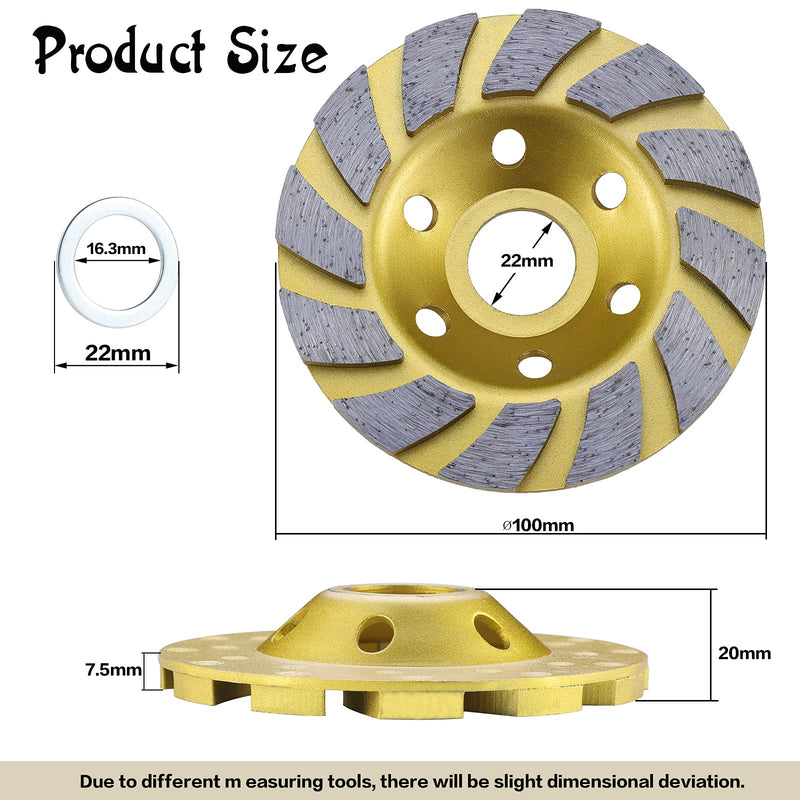 OCR 4" Concrete Turbo Diamond Grinding Cup Wheel Three Row Turbo Cup Disc Grinder for Angle Grinder 12 Segs Heavy Duty (Yellow 12segs B) Yellow 12segs B