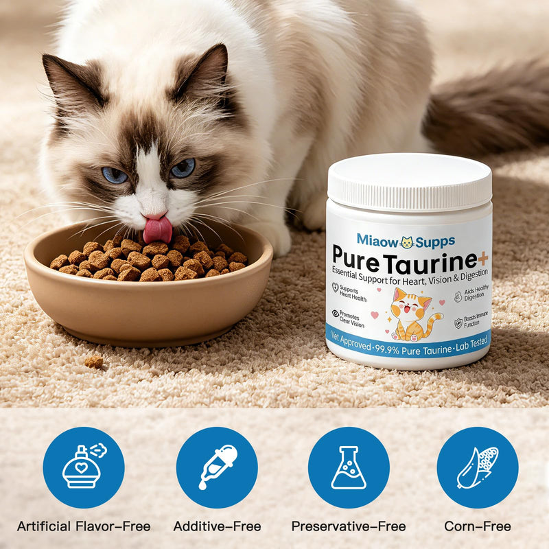 Taurine for Cats, Pure Taurine Supplement for Cats, Coat Health, Improve Eyesight, Increase Vitality, Enhance Heart Health, for All Cat Ages & Breeds, 200g