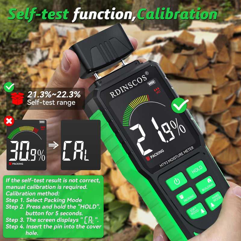 Rechargeable Wood Moisture Meter, Firewood Moisture Tester, Drywall Moisture Detector Professional Moisture Content Meter Lumber Logs Concrete Floors Carpet Ceiling Building Material Hardwood Green
