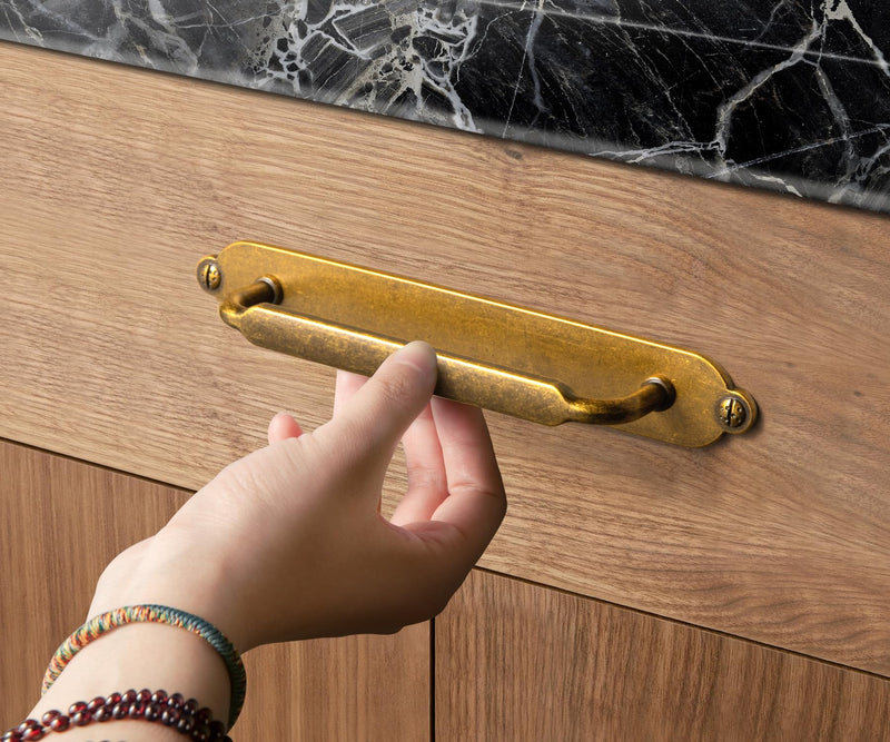 Goo-Ki 2 Pack Antique Brass Solid Zinc Alloy Cabinet Pulls with Plate, 5 Inch Hole Center Vintage Brass Drawer Pulls with Spacer Kitchen Cabinet Handles Hardware