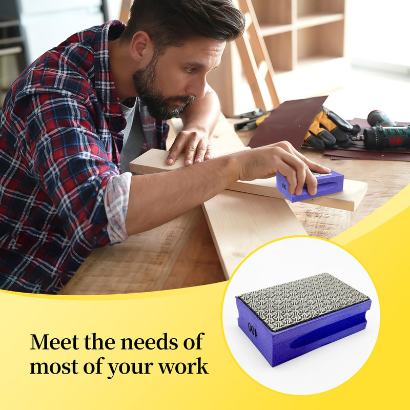 Diamond Hand Polishing Pads, 4PCS Diamond Sanding Pads with Foam Backing 60/100/200/400 Grit,Sanding Block for Glass Wood Ceramic Marble Metal Tile Tools(Wet&Dry 4 PCS