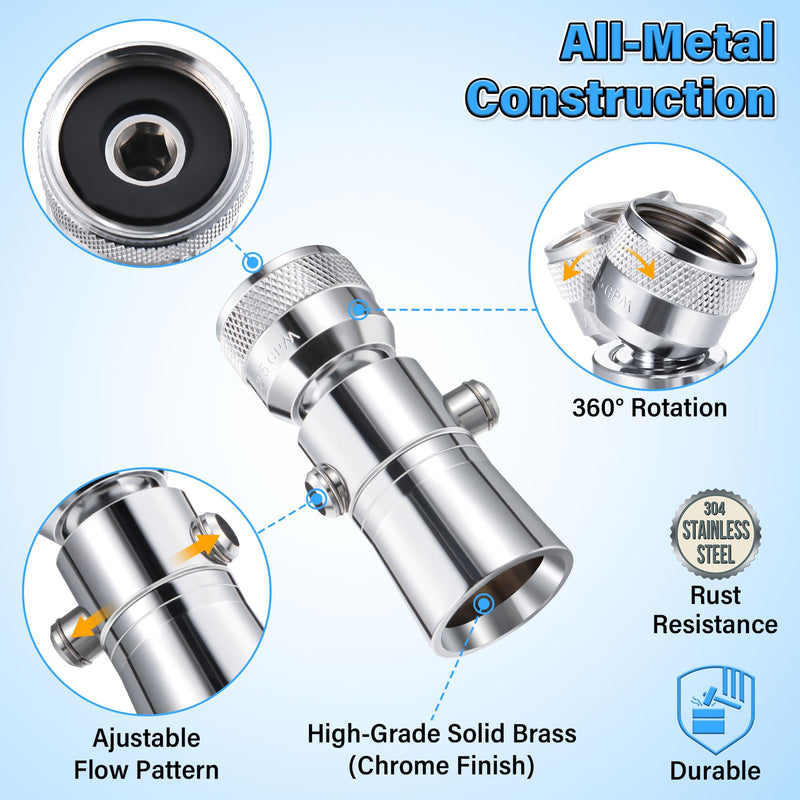 Enhon 2 Setting Pivoting Single Spray Shower Head with Shut Off Valve Replacement for 52652-PK Compatible with Delta Shower 2.5 GPM Brass Water Saving Shower Head Chrome 1" Diameter Spray Face (2 Set)