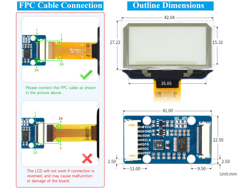 1.51inch Transparent OLED Compatible with Raspberry Pi 5/4B/3B+/3B/A+/Pi Zero W/Pi Zero 2W, 128 x 64 Resolution, SPI/I2C Interfaces, Embedded Independent Driver Chip, Light Blue Color Display