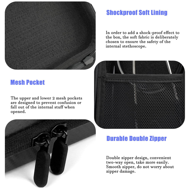 Stethoscope Case for 3M Littmann Classic III,Stethoscope Carrying Case for Nurse Gift,Lightweight Stethoscope Travel Holder for Lightweight II S.E (Black) EVA-Black(only case)