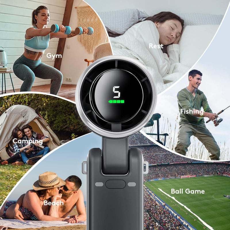 Portable Handheld Mini Fan, Foldable Powerful Winds Turbo Fans, 10000mAh Battery & 50000RPM Speed, USB Rechargeable Personal Fan with 5 Speed, Digital Display For Women Men Travel Camping Outdoor Grey