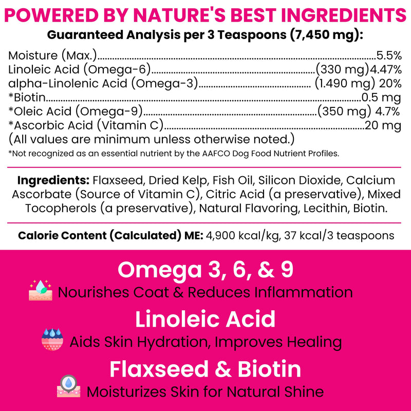 Omega 3 Powder for Dogs - 5.4 oz of Dog Powder Supplement for Skin and Coat - Made with Omega 3, 6, and 9 Fatty Acids, Biotin, and Vitamin C - Made in the USA 5.4 Oz.