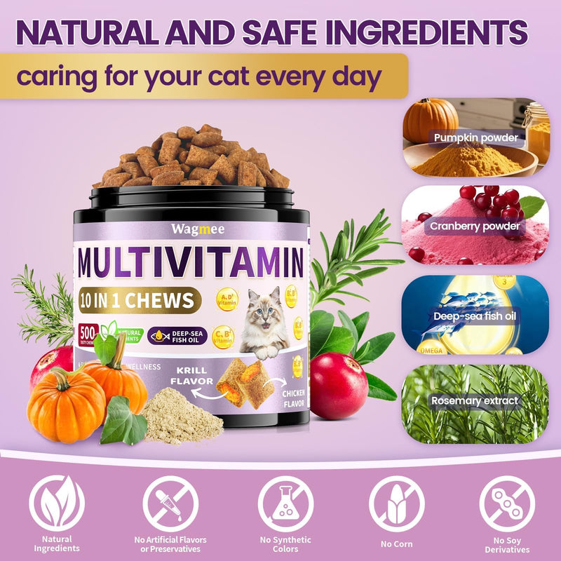 Cat Multivitamin with Fish Oil, 500 Crunchy & Creamy Chews Omega 3 for Dogs, 500 Chews Skin & Coat Supplement for Dog