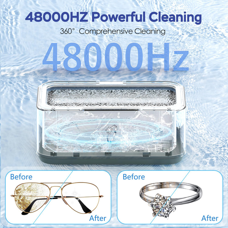 Ultrasonic Jewelry Cleaner Machine: Ring Cleaner Ultrasonic, 48Khz Sonic Cleaner for Necklaces, Eyeglasses, Watch Strap, Dentures - Digital Timer, 4 Time Modes, 304 Stainless Steel, 13.5oz White