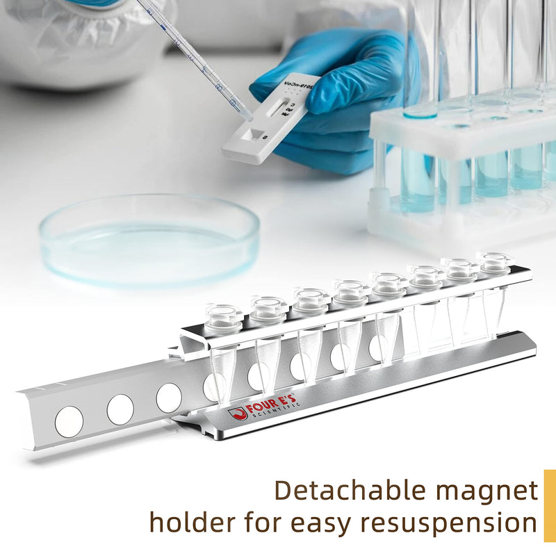 4E's USA Magnetic Bead Rack Separator with Removable Magnet - Aluminum Magnetic Separator for Purification of DNA, RNA Holds 8 (1.5 mL) Eppendorf Tubes, Microcentrifuge Tubes 8 x 1.5ML