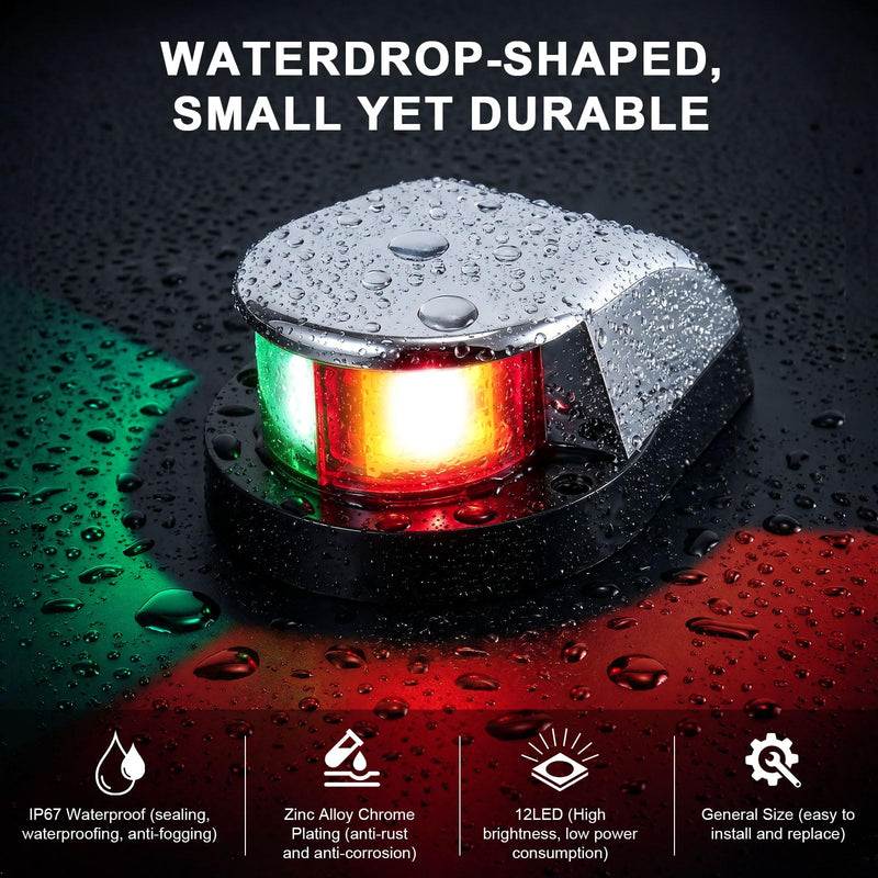 AnTom Marine LED Boat Navigation Lights, Red and Green Port & Starboard Signal Bow light, IP67 Waterproof 12V Teardrop USCG 2NM Visibility for Pontoon, Fishing, Bass Boat, Yacht