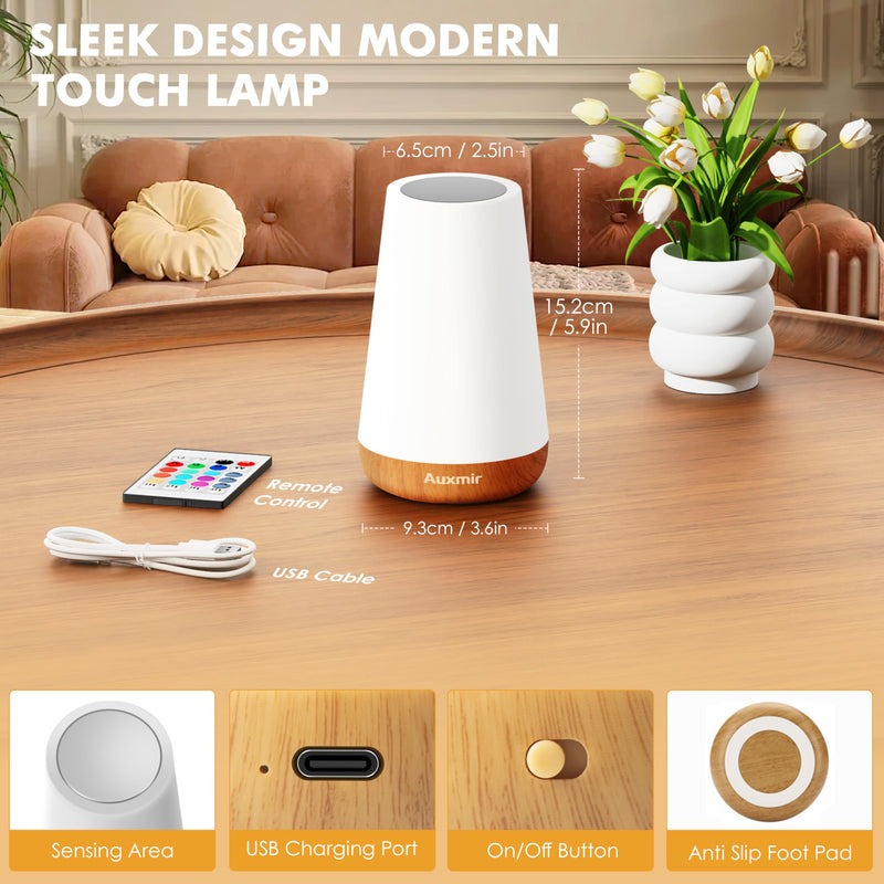 LED Night Light Bedside Lamp Touch and Remote Control Dimmable Tabletop 13 Colors Changing 5 Brightness Adjustable Rechargeable Portable Lamp for Baby Kids Bedroom Living Room Outdoor Camping A - Light Brown