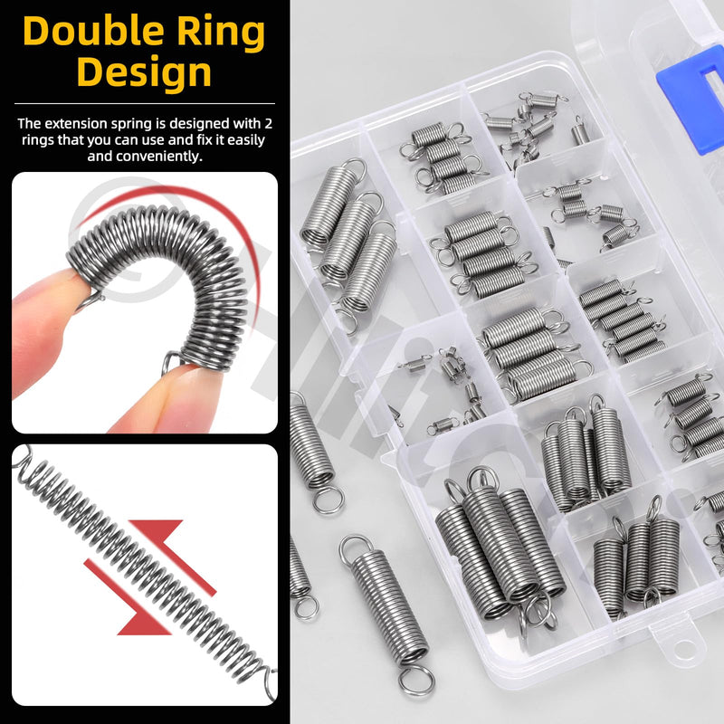 Hilitchi 96Pcs 15 Sizes Extension Spring Assortment Kit Extension Spring Stainless Steel Springs Assorted Size Small Springs Compression Tension Springs for Repairs Maintenance 96