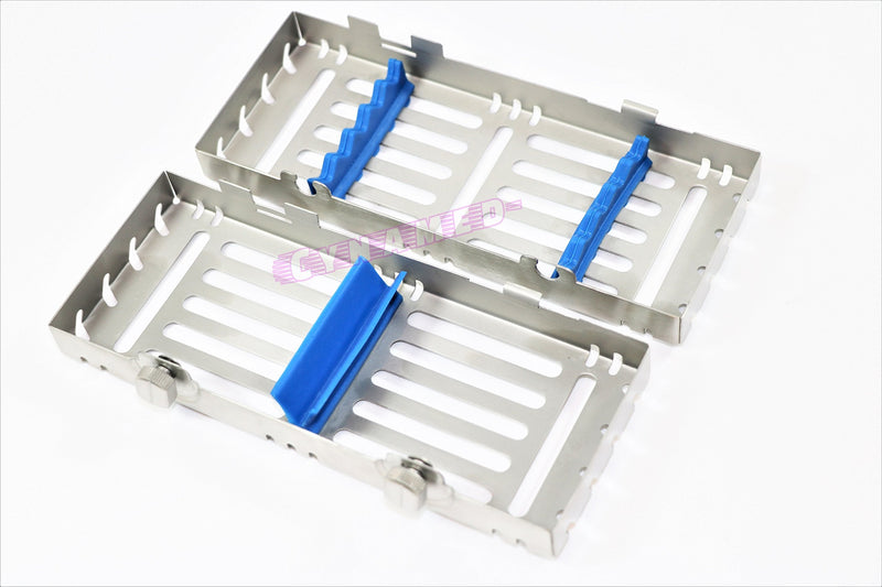 Double Button Detachable Sterilization Cassette for 5 Instruments German Stainless Blue Cynamed
