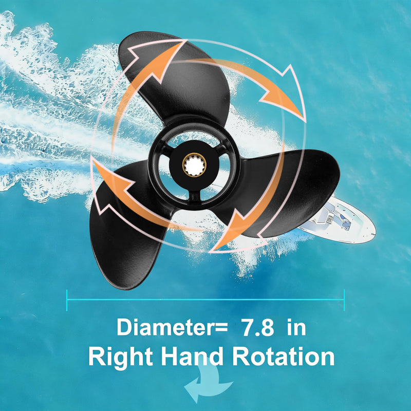 7.8 x 7 P Upgrade Aluminum Boat Outboard Motors Propeller Compatible fit Tohatsu Nissan & Mercury Engines 4-6HP 3R1B64514-2/48-812949A02 12 Spline Tooth 3 Blades RH