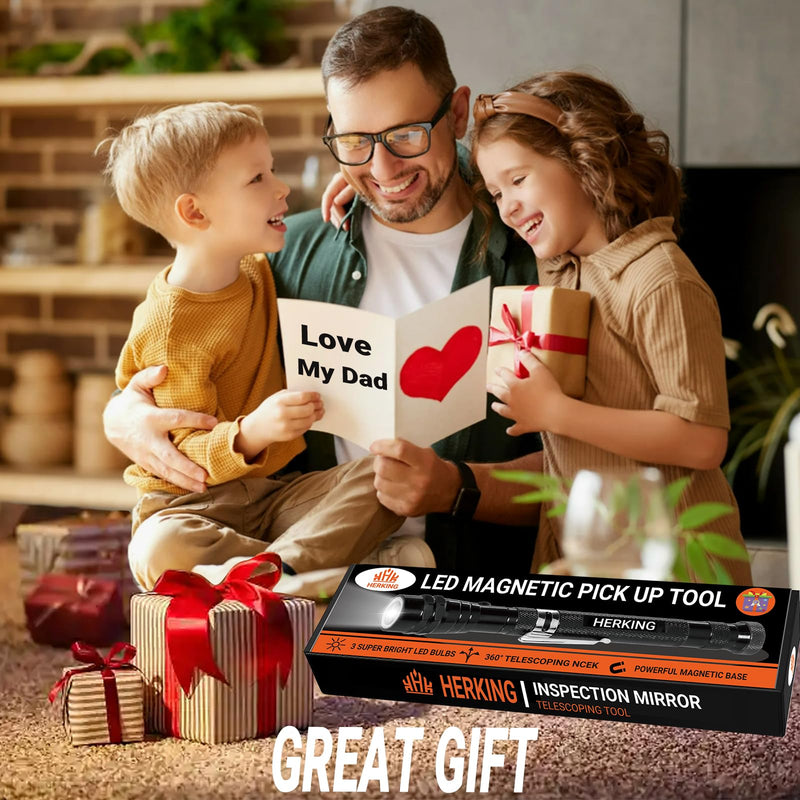 Magnetic Pickup Tool with 3 LED Lights-Birthday Gifts for Men Telescoping Magnetic Flashlight-Mens Valentines Day Gifts for Him Dad Husband Boyfriend Gifts for Men Who Have Everything