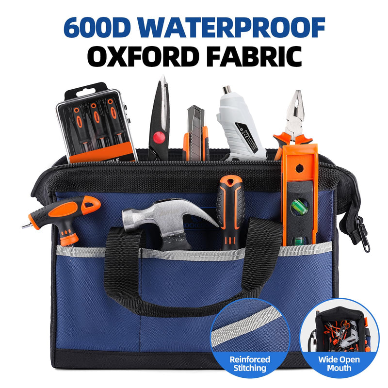 Tool Bag 13'', Wide Mouth Tool Organizer for Tool Storage, Heavy Duty and Water Proof, Blue & Black 13 inch