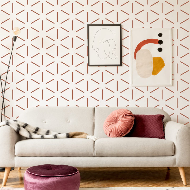 6 Pack 14'' Modern Herringbone Geometric Brick Hexagon Boho Lines Wall Stencils for Painting Large Pattern on Wall, Reusable Decorative Template for Scandinavian Painting Wall Décor