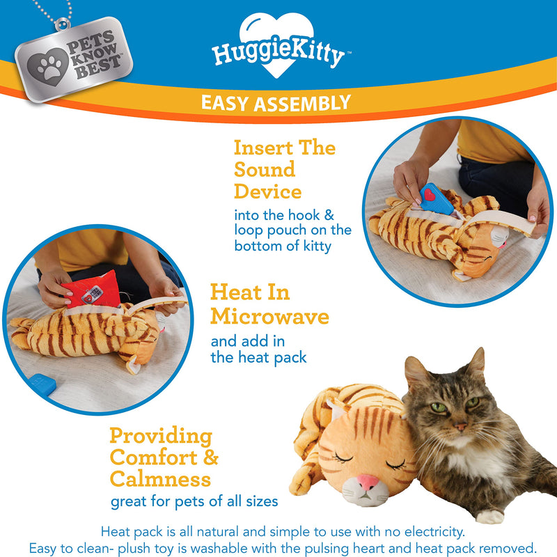 Pets Know Best HuggieKitty Cuddly Cat Toy, Soothing Sound & Warmth Help Relax & Comfort Your Pet- Purr & Heartbeat, Heating Pack- Orange - PawsPlanet Australia
