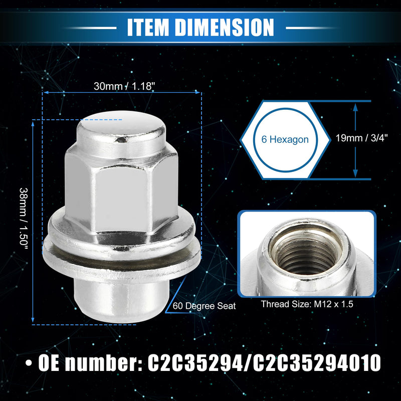 10 Pcs Wheel Lug Nuts Compatible for Jaguar XF XJ XE, Durable M12 x 1.5 Carbon Steel Silver Tone Tire Lugnuts 10