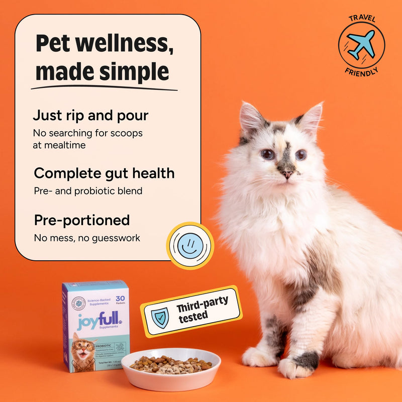 Joyfull Probiotic for Cats – Clinically Proven Strains for Diarrhea & Digestive Support – 30 Daily Packets with Beef Bone Broth