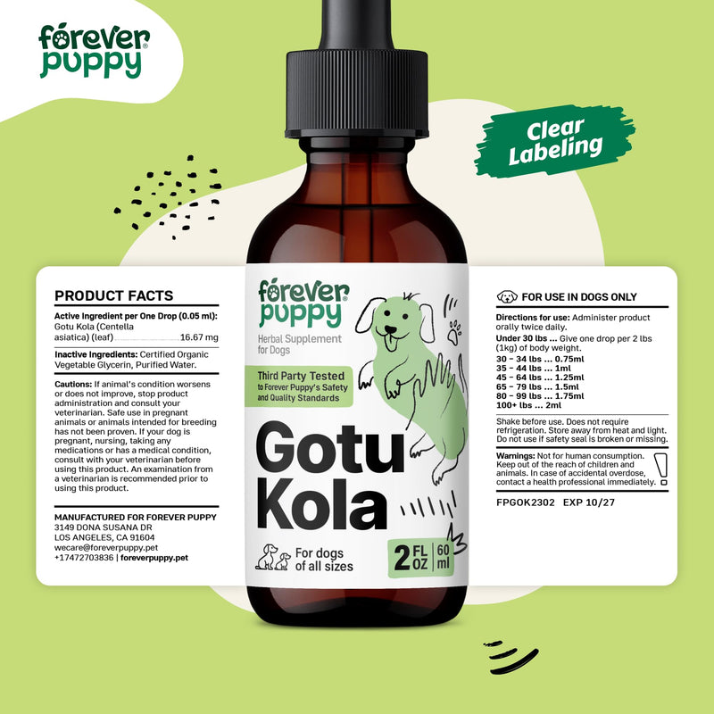 Forever Puppy Gotu Kola Drops for Dogs - Centella Asiatica & Gotu Kola Extract for Brain Health Support - Liquid Brain Supplement for Dogs of All Breeds & Sizes - 2 oz 2 fl oz