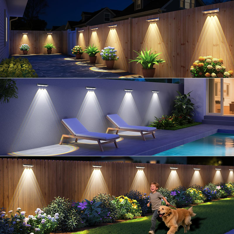 YiLaie Solar Fence Lights Outdoor-IP67 Waterproof 3000K/4500K/6500K,High Brightness LED Fence Lights Solar Powered,Solar Wall Light for Outside Backyard/Railing/Step/Patio/Stair Railings/Pool 6Pack 3000K/6500K/4500K