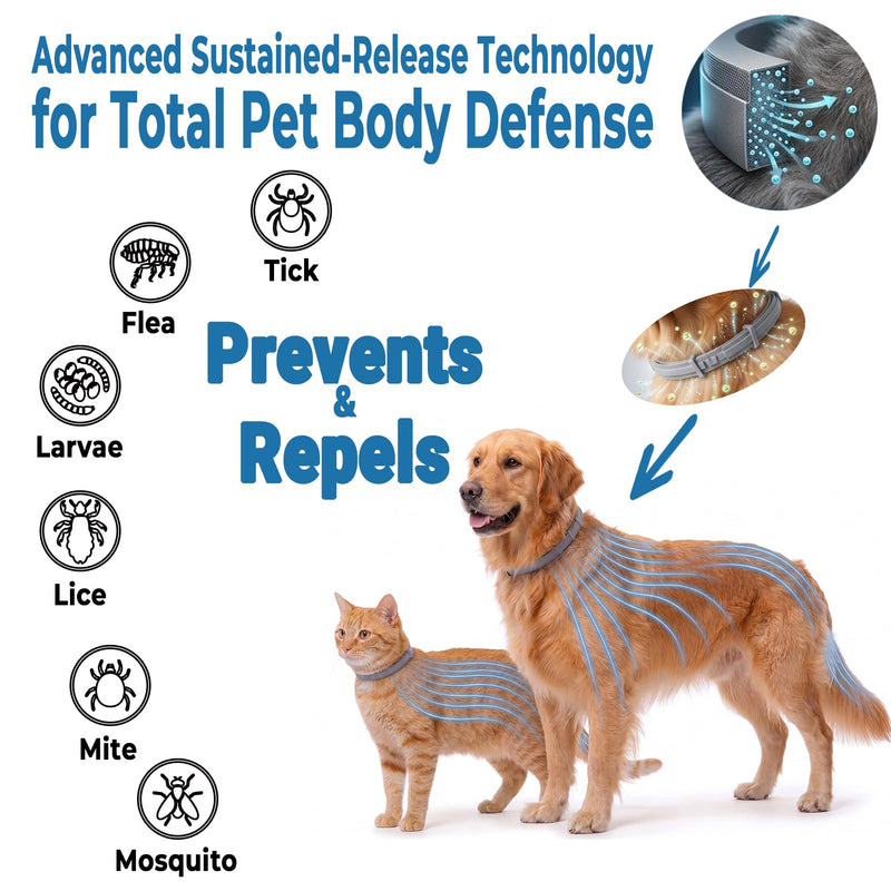 Flea Collar for Small Dogs 2 Pack - 12 Month Natural Flea and Tick Prevention for Dogs, Waterproof Puppy Flea Collar with Continuous Release, Adjustable Dog Collar