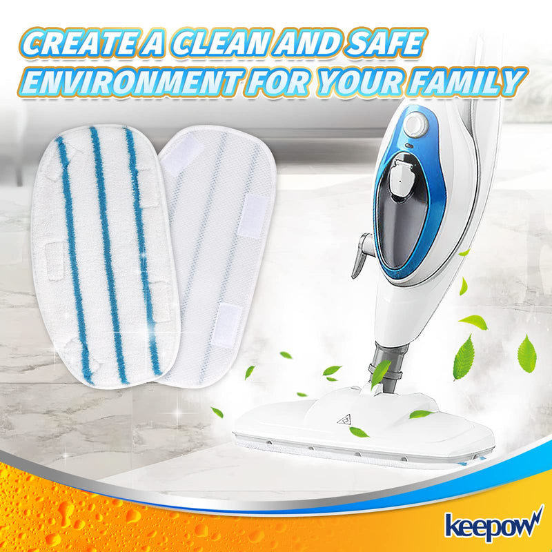 KEEPOW Steam Mop Pads Compatible with PurSteam Steam Mop Cleaner 10 in 1/ThermaPro 211, Reusable Microfiber Pur Steam Replacement Steamer Mop Pads Whole House Multipurpose Use (8 Pack) White/Blue