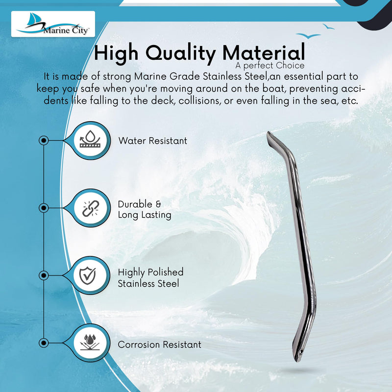 MARINE CITY Round Tube Boat Handle Grab Bar Mount Handrail, 304 Grade Stainless Steel for Yachts, RVs, and Boats 18 Inches