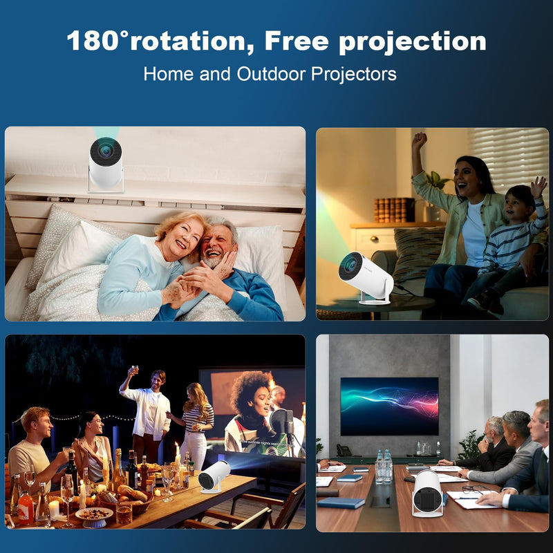 Mini Projector, Support 4K 1080P Portable Projector with Dual Band WIFI6 5G Wireless 5.2 Bluetooth Android 11, 200 ANSI Lumens, 180° Rotatable, Auto Keystone Correction,35"-130" Screen Video Projector HY300PRO