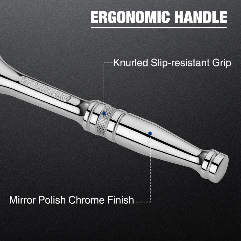 WORKPRO 1/4-Inch Drive Ratchet, Quick-Release Reversible Ratchet Wrench, 72-Tooth 1/4 Drive Ratchet Handle, Chrome Alloy Made, Cr-Mo Head, Full Polished 1/4"
