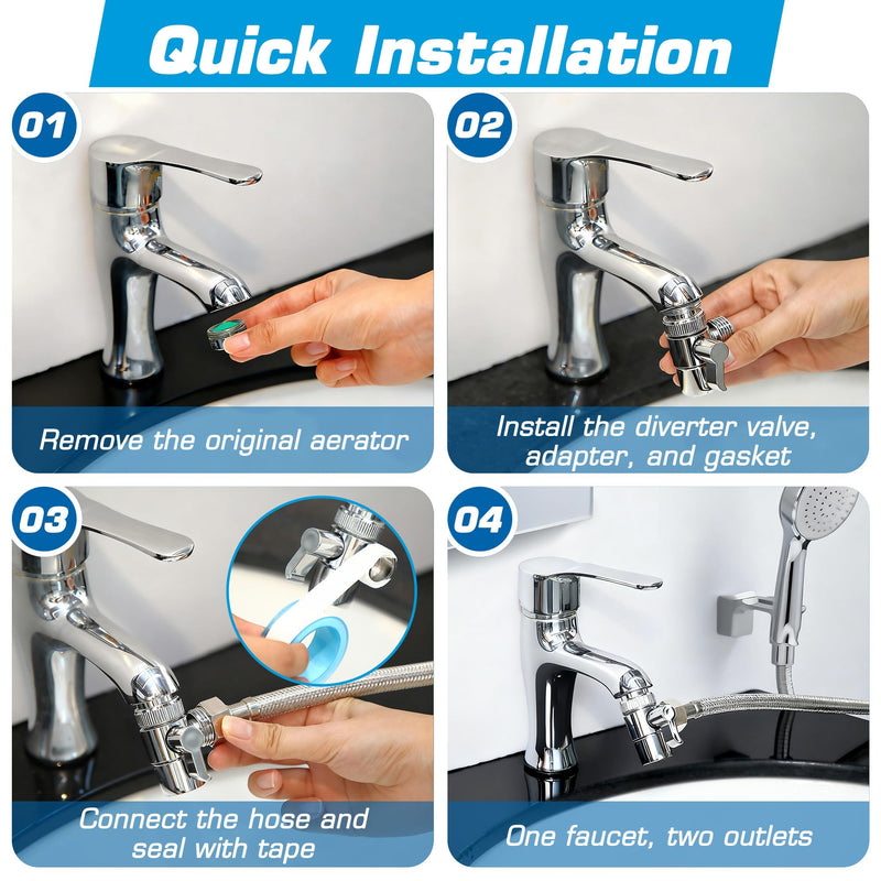 Dreyoo 3 Set Faucet Diverter Valve with Aerator include 55/64'', 15/16'', G1/2'' Hose Adapter, Each of Three, 3 Way Diverter Valve For Handheld, Garden Sink Faucet Splitter for Bathroom