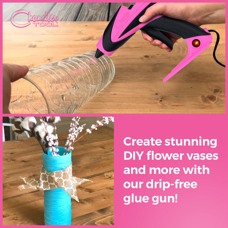 Full Size Hot Glue Gun Kit for Construction, DIY & Crafts, Chandler Tool 60W High Temp Large Glue Gun with Stand-Up base & 12 Glue Sticks, Perfect for Home Repair, Arts & Crafts, (Pink/Black) Pink/Black