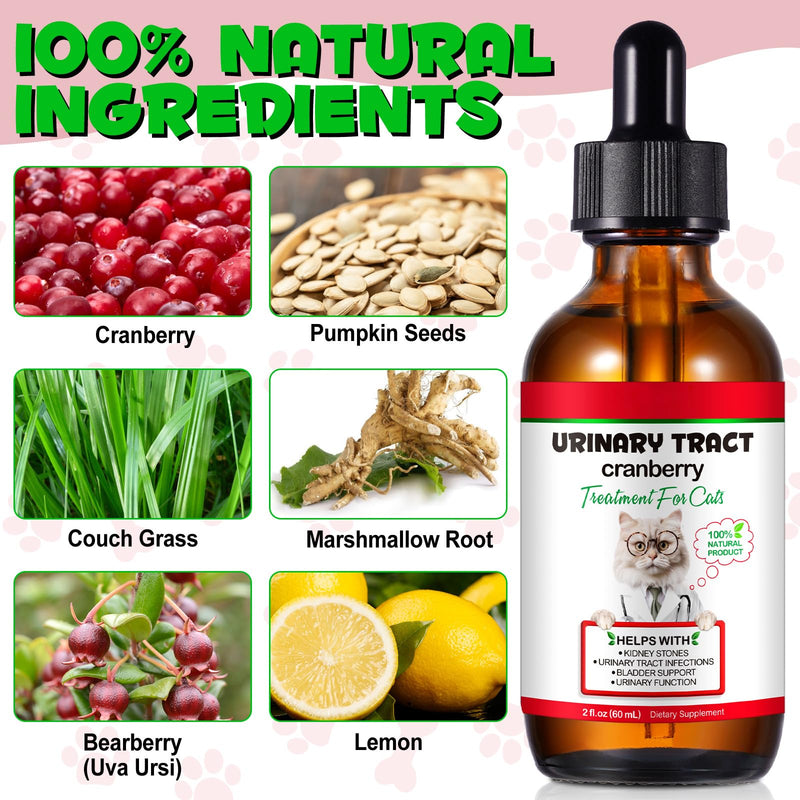 Cat UTI Treatment, Cat Urinary Tract Infection Treatment Supports Bladder, Kidney Stone, Cat UTI, Cranberry Kidney Bladder Support Supplement, Chicken Flavor - 60ml / 2.02oz
