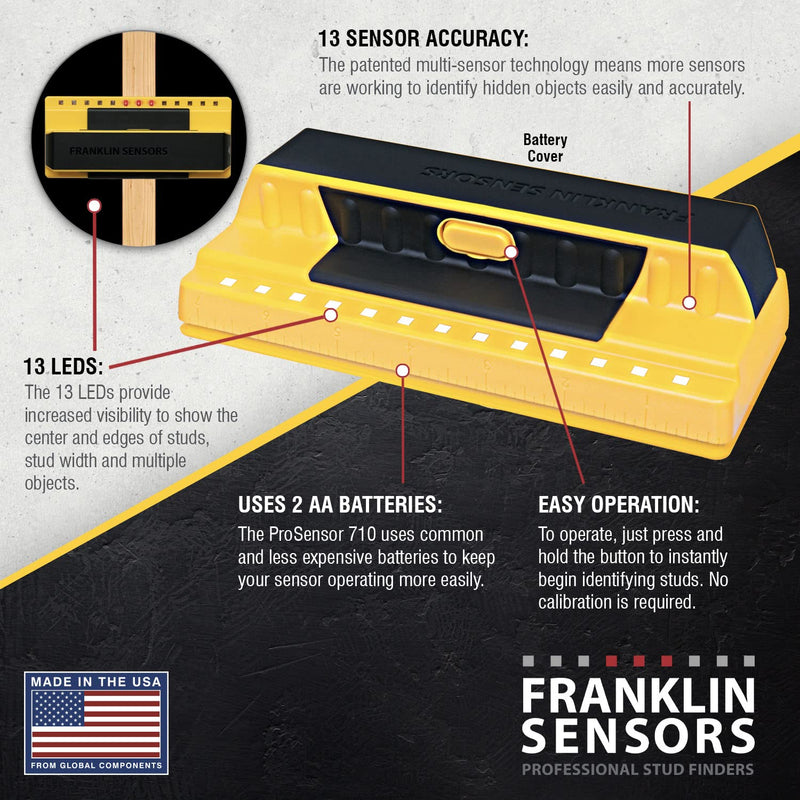 Franklin Sensors 710 Professional Stud Finder with 13-Sensors Wood & Metal Stud Detector/Wall Scanner, Made in the USA - NewNest Australia